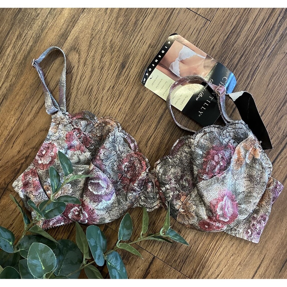 Vintage Maidenform Chantilly Nylon Underwire Lined Demi Bra 7387 Floral 34C USA